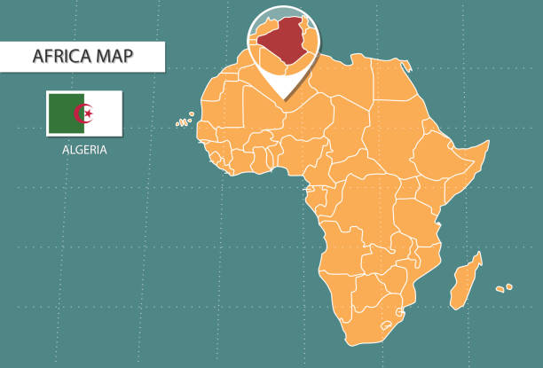 istock Algeria map in Africa zoom version, icons showing Algeria location and flags. 1345324984
