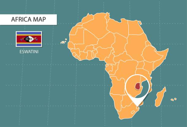 istock Eswatini map in Africa zoom version, icons showing Eswatini location and flags. 1345325360