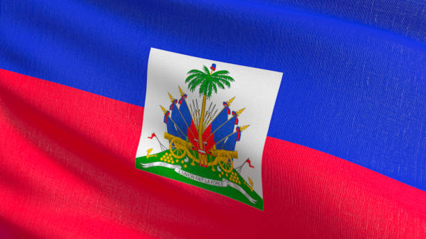 flaga haiti l'union fait la force wiejąca na wietrze. rendering 3d ilustracji znaku falującego - haiti flag republic of haiti flag of haiti zdjęcia i obrazy z banku zdjęć