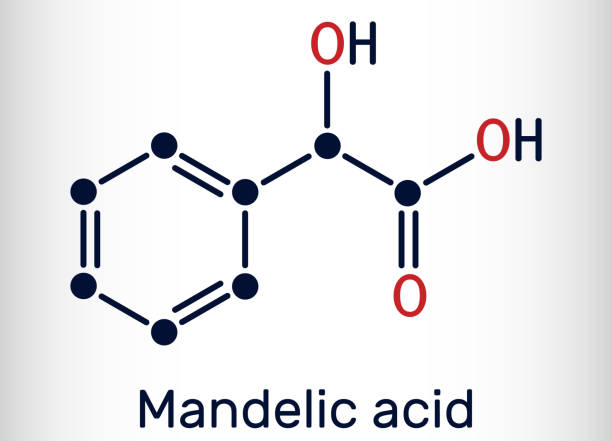 Mandelic acid molecule. It is is alpha hydroxy acid, AHA. Skeletal chemical formula Mandelic acid molecule. It is is alpha hydroxy acid, AHA. Skeletal chemical formula. Vector illustration acid stock illustrations