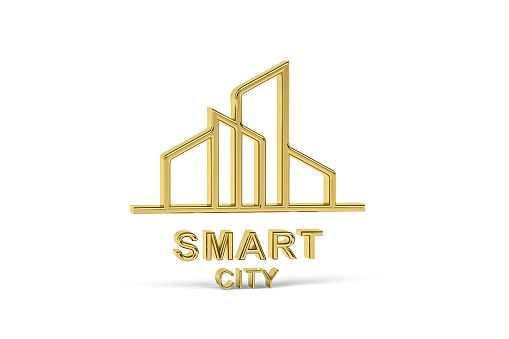 Golden 3d smart city icon isolated on white background - 3d render