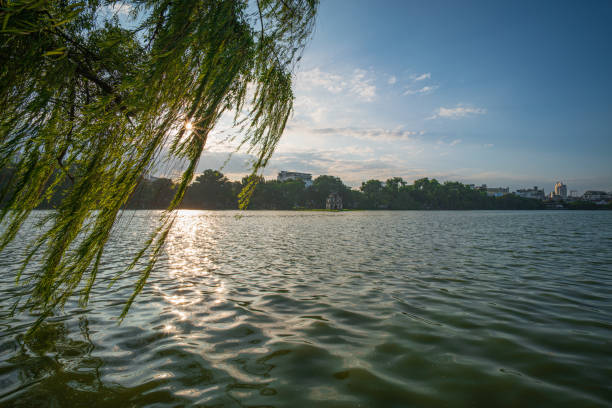Hoan Kiem lake with Turtle tower in the central, Ha Noi city, North Vietnam