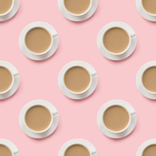 istock Seamless pattern of cup with latte coffee with milk. 1345335249