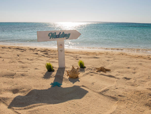 istock Wedding sign on a tropical beach paradise 1345335293
