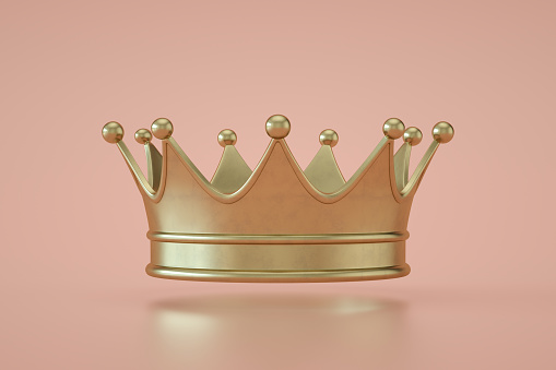 3d Rendering of Gold Crown, Pink Background, Success, Victory.