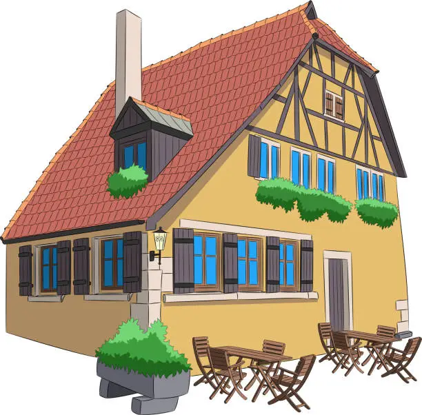 Vector illustration of Traditional German half-timbered house in Rothenburg ob der Tauber.