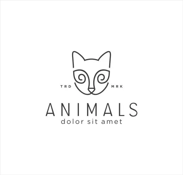 Vector illustration of Simple cat head line art monoline style modern and minimalist design template. abstract kitty icon