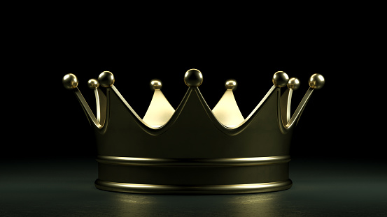3d Rendering of Gold Crown, Black Background, Success, Victory.