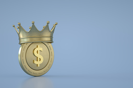 3d rendering of US Dollar Coin with Gold Crown.