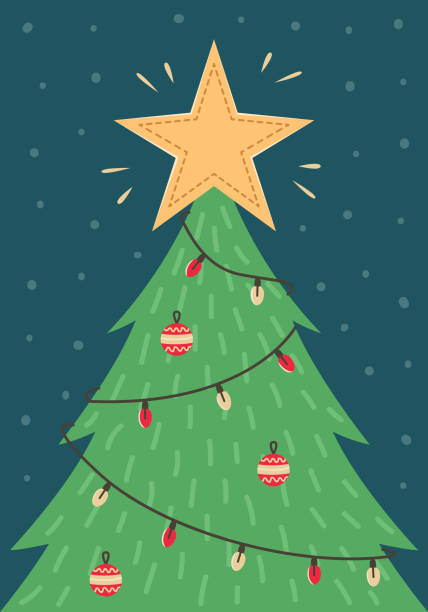 ilustrações, clipart, desenhos animados e ícones de cartão de natal com uma árvore de natal com brinquedos e uma guirlanda. cartão de saudação de ano novo. - christmas santa claus gift invitation
