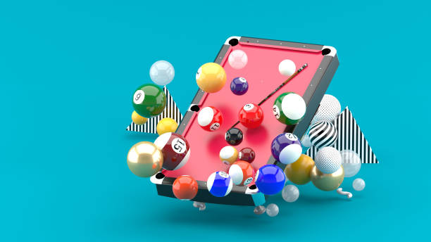 istock Pool table among the colorful balls on the blue background.-3d rendering. 1345346422