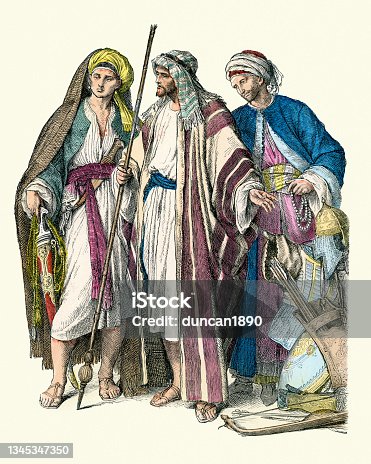 istock Costumes and fashions of the Ancient world, Arab men from the 4th to 6th Century period 1345347350