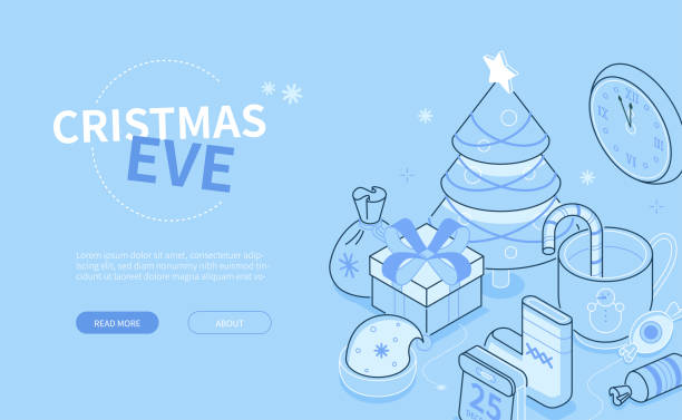 Christmas Eve - line design style isometric web banner vector art illustration