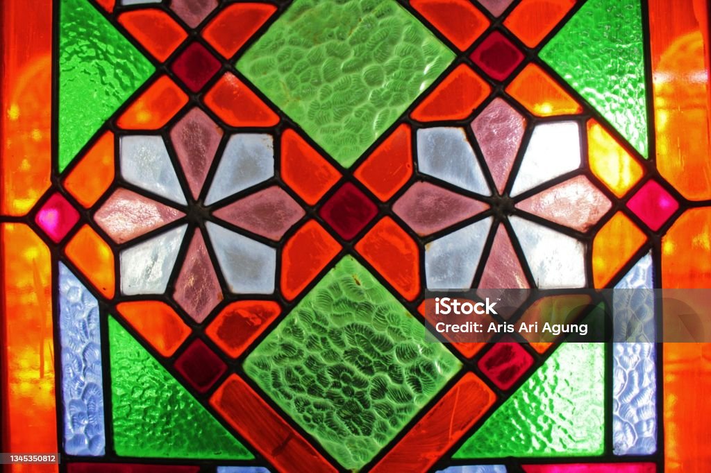 classic patterned window glass Stained Glass Stock Photo