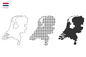 istock 3 versions of Netherlands map city vector by thin black outline simplicity style, Black dot style and Dark shadow style. All in the white background. 1345352777