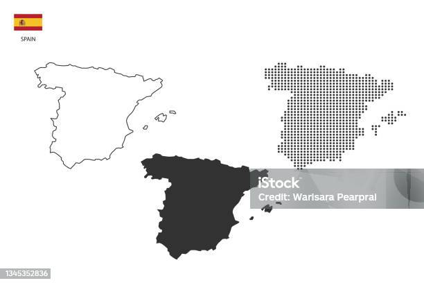 Vetores de 3 Versões Do Vetor Da Cidade Do Mapa Espanhol Pelo Estilo De Simplicidade De Contorno Preto Fino Estilo Ponto Preto E Estilo Sombra Escura Tudo No Fundo Branco e mais imagens de Espanha