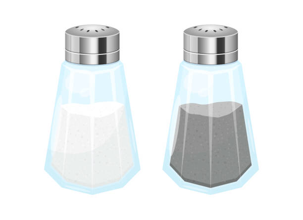 흰색 배경에 격리 된 소금 과 후추 벡터 디자인 일러스트레이션 - salt shaker salt pepper shaker pepper stock illustrations