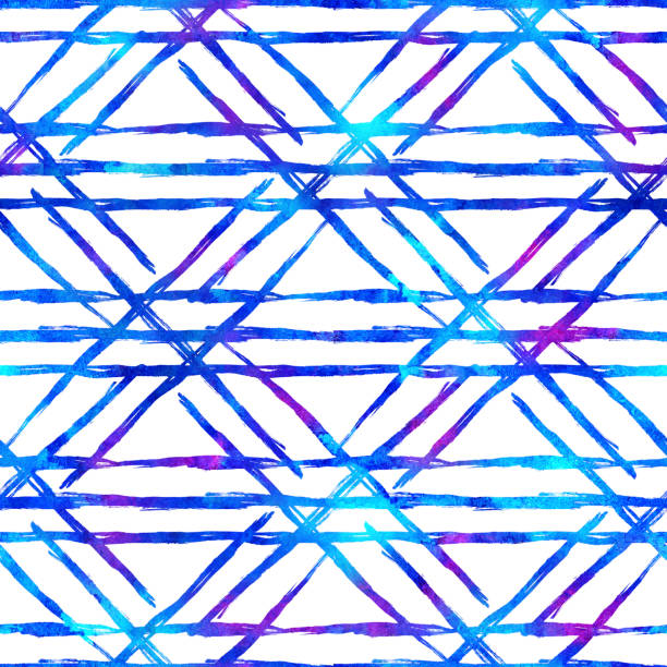 istock Watercolor Brush Plaid Seamless Pattern Hand Painted Check Grange Geometric Design in Blue Color. Modern Strokes and Stripes 1345358265