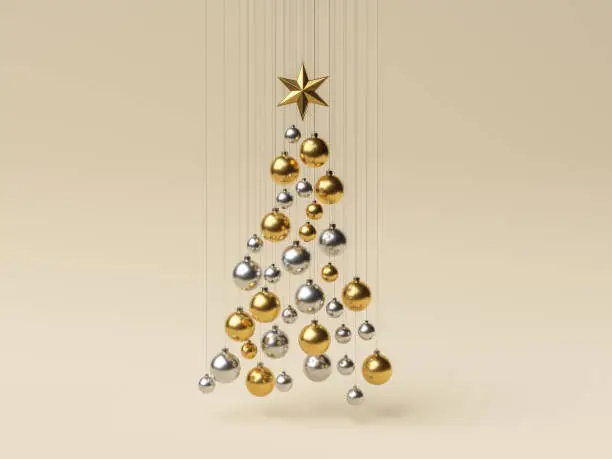 Photo of balls hanging in the shape of a christmas tree