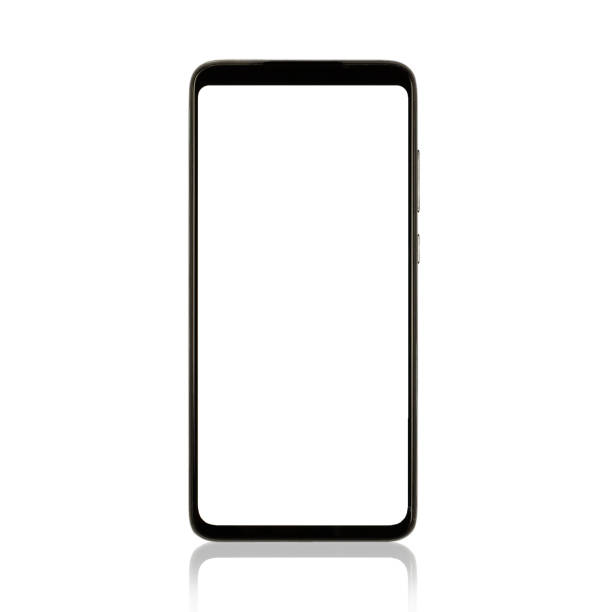 istock Smartphone isolated on white background. Mobile phone with blank white screen, mock up 1345358908