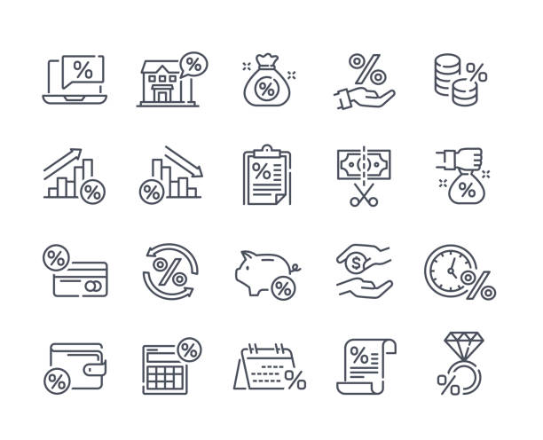 Tax icons black and white Tax icons black and white. Financial literacy, credit institutions, savings, loans, banks. Set of graphic elements for financial websites. Cartoon flat vector illustration isolated on white background tax stock illustrations