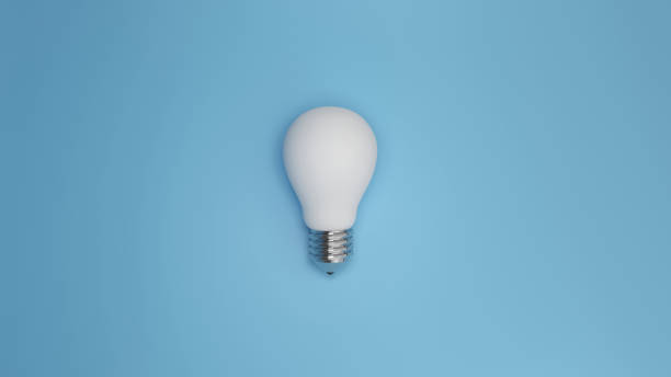 istock Blue light bulb on bright blue background in pastel colors. Minimalism concept. 3d render illustration 1345360495