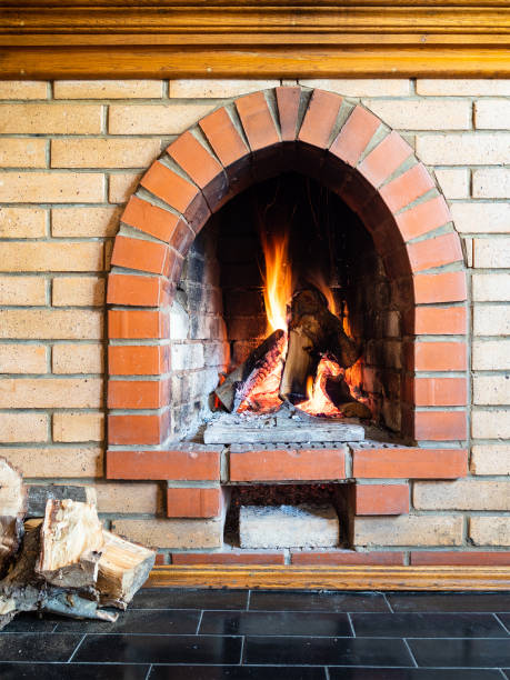 istock front view of brick fireplace with mantelpiece 1345361916