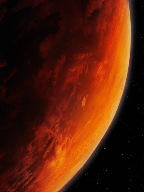 primo piano della superficie di un pianeta rosso visto dallo spazio. - satellite view earth globe sunrise foto e immagini stock