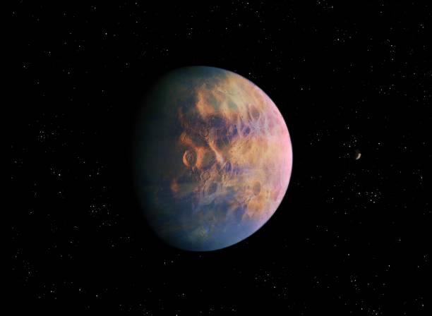 istock alien planet with craters in deep space, large rocky satellite. 1345367177