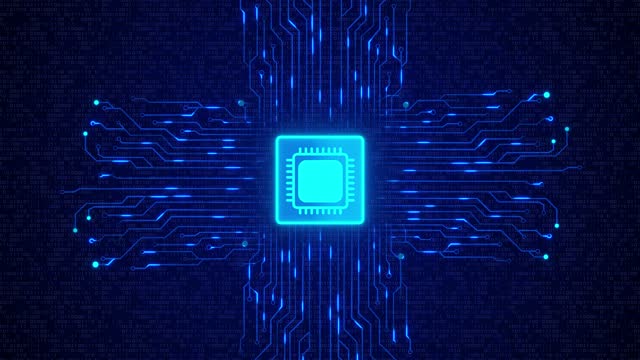 Integrated Circuit Chip Processor Animated 4k Text Shown on Tech  Electronic, Digital Background of Blue and Digital Numbers and Data Moving  Free Stock Video Footage Download Clips Technology