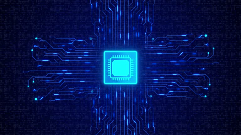 Integrated Circuit Chip Processor Animated 4k Text Shown on Tech Electronic, Digital Background of Blue and Digital Numbers and Data Moving Free Stock Video Footage Download Clips Technology Integrated Circuit Chip Processor Animated 4k Text Shown on Tech Electronic, Digital Background of Blue and Digital Numbers and Data Moving Free Stock Video Footage Download Clips Technology
