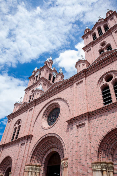 fachada de la basílica menor del señor de los milagros ubicada en el centro histórico de la ciudad de guadalajara de buga en colombia - valle del cauca fotografías e imágenes de stock