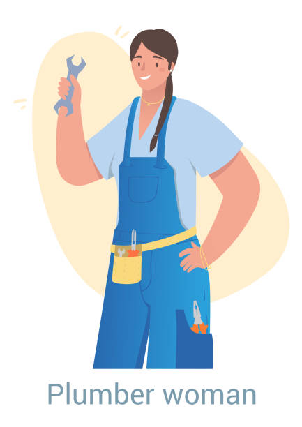 концепция женщины-сантехника - mechanic plumber repairman repairing stock illustrations