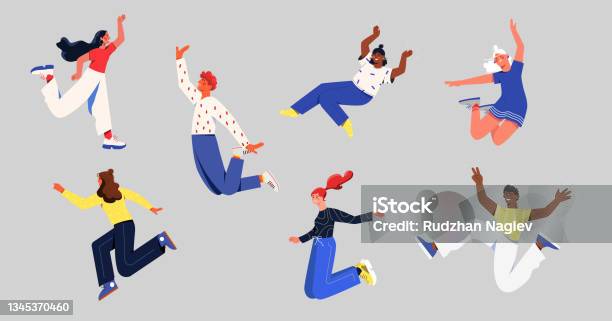 Happy Free People Flying Concept - Arte vetorial de stock e mais imagens de Pessoas - Pessoas, Ilustração, Personagens