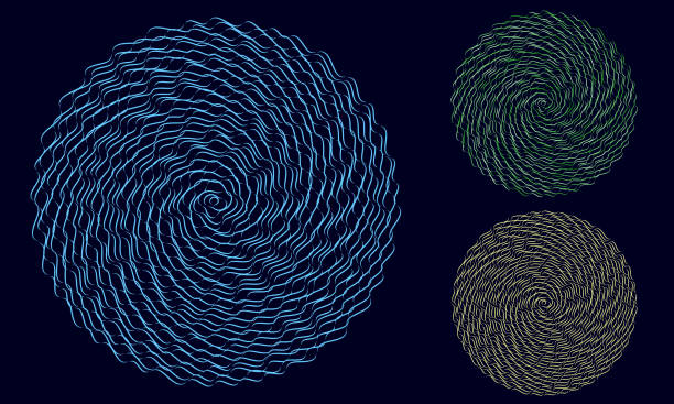 istock Blue, green and grey circles with waving lines. Sea illustration concept. Halftone creative decoration. 1345371651