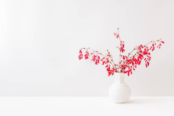 istock Branches with red berries in a vase on a light background 1345371762