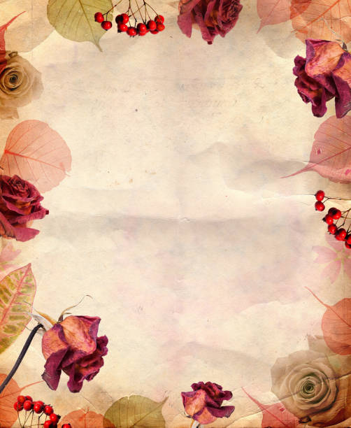 istock Vintage background with roses and leaves 1345376873