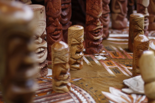 Miniature tiki's on display