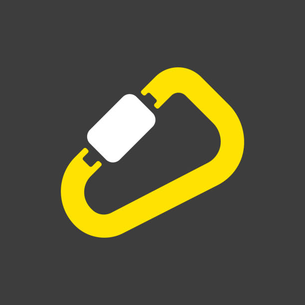 Carabiner vector icon. Camping and Hiking sign Carabiner vector glyph icon on dark background. Camping and Hiking sign. Graph symbol for travel and tourism web site and apps design, logo, app, UI carabiner stock illustrations