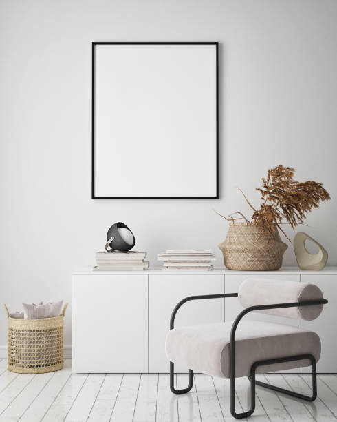 istock mock up poster frame in modern interior background, living room, Scandinavian style, 3D render, 3D illustration 1345380013