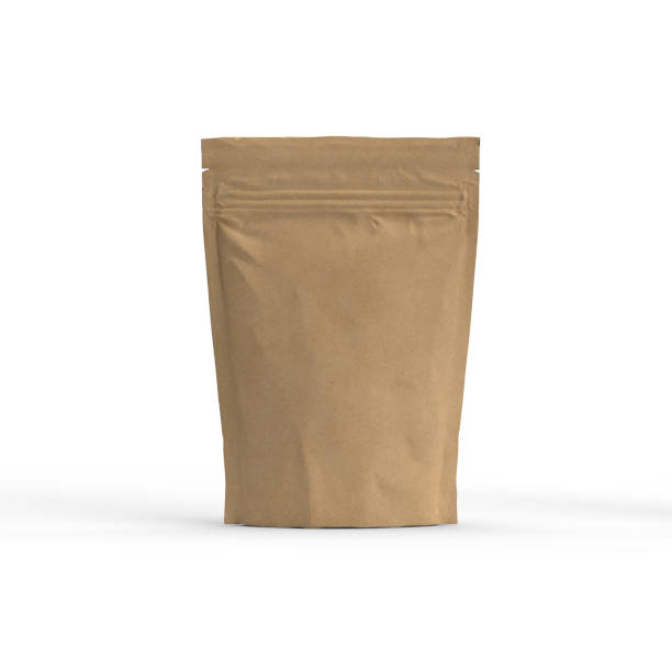 istock Craft paper doypack stand up packaging pouch with zipper on white background 1345382616