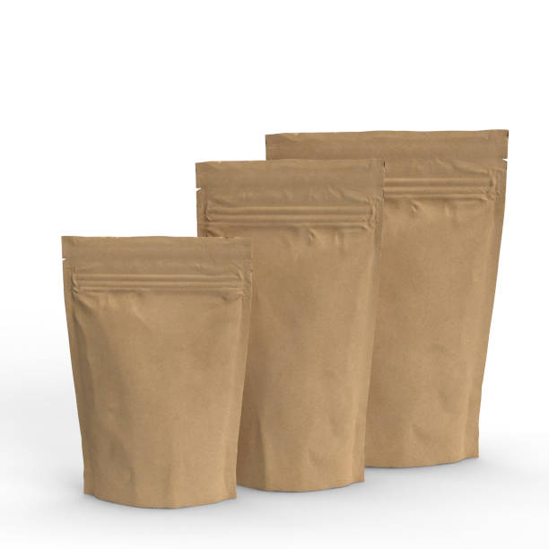 istock Craft paper doypack stand up packaging pouch with zipper on white background 1345382628