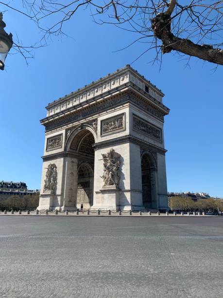 istock Arc de Triomphe with empty street during covid lockdown 2020, Paris, France 1345383328