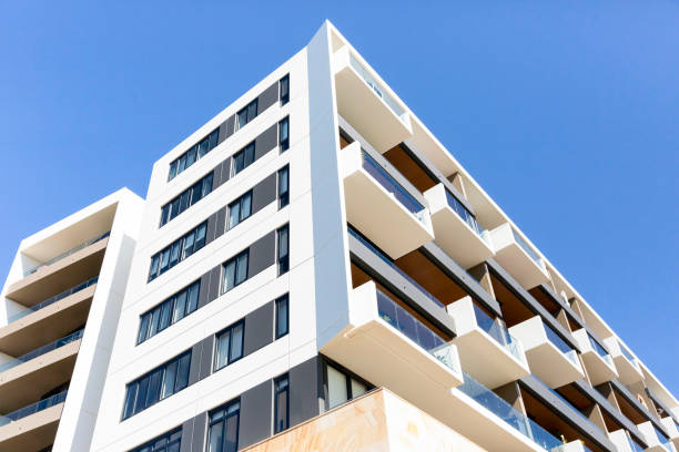 istock Modern apartment buildings, sky background with copy space 1345386023