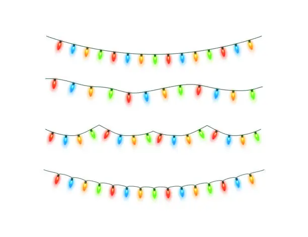 Vector illustration of Christmas lights. Colorful Xmas garland