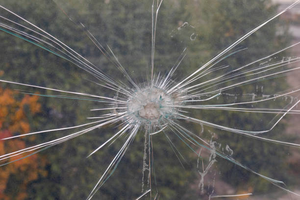 istock Damage to plexiglass from a strong impact 1345388733
