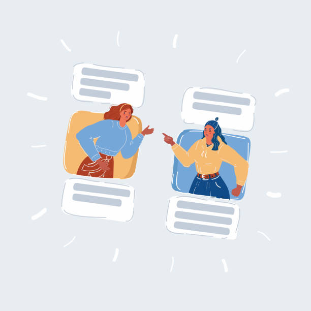 istock Vector illustration of angry women arguing online on white backround. 1345390594