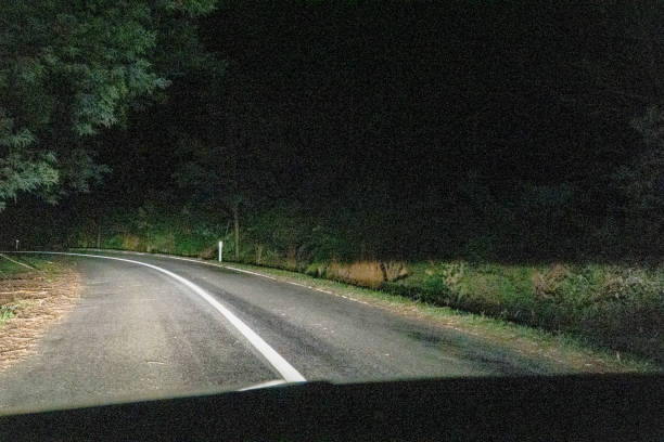 istock Driving on a road in the dark in Australia. 1345393661
