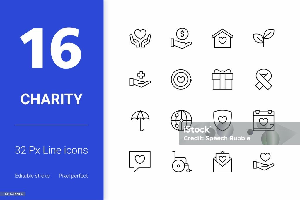 Charity Editable Stroke Line Icons Editable stroke and scalable Charity vector icons for mobile apps, web pages, infographics and so on. Icon stock vector