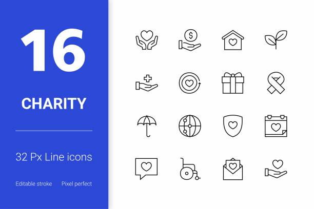 Charity Editable Stroke Line Icons Editable stroke and scalable Charity vector icons for mobile apps, web pages, infographics and so on. blood test stock illustrations